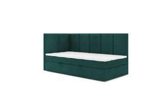 Boxspringbett Polsterbett Einzelbett DENIS MAX 100 x 200 cm mit Bettkasten und Matratzentopper Bett Schlafzimmer Jugendbett Kinderbett H3 Seite: links (Swing 8 - grün)