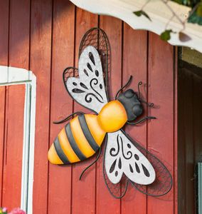 Wanddeko "Biene" aus Metall in gelb & schwarz, 60x40 cm groß, Metallbild, Outdoor Wandbild, Balkon & Gartendeko für Draußen