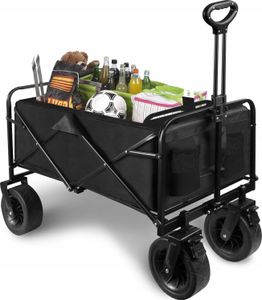 KRAFT&DELE | Bollerwagen Faltbar, 90L, 91x52x59, für Strand Camping Einkauf, Klappbarer Handwagen, Transportwagen, Strandwagen, Gartenwagen