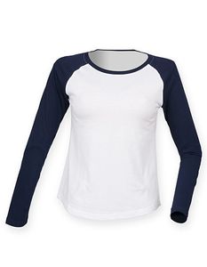 SF Women Damen Baseball T langarm T-Shirt SK271 white/oxford navy XS