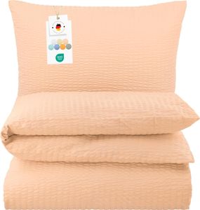 Seersucker Bettwäsche 135x200 Einfarbig Apricot Uni Bettwäsche Sommer Bettbezug 135 x 200 - Bügelfrei