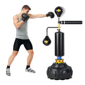COSTWAY Punchingball stehend, 360 °Reflexstange, höhenverstellbarer Standboxsack mit 2 Speedbällen, Box Geschwindigkeitstrainer für Boxen und MMA
