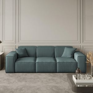 3-Sitzer Sofa Lugano im modernes Stil 218 cm Polstersofa mit Wellenfedern Sofa mit breite Armlehnen Velour-Bezug, Stoff: opera safira