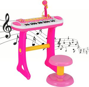 COSTWAY Kinder-Keyboard mit 31 Tasten, tragbares Musikinstrument mit Mehreren Sounds & Lichteffekten, verstellbarem Mikrofon & Hocker, niedliches Spielzeug-Klavier für Kinder ab 3 Jahren (Rosa)