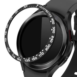 kwmobile Schutzring kompatibel mit Samsung Galaxy Watch 4 Classic (46mm) - Bezel Ring Lünette mit Tachymeter Skala Schwarz Silber