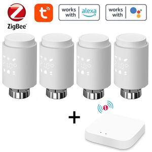 4X ZigBee Smart Thermostat Heizkörperthermostat Thermostatventil Heizung & Genaues TRV Heizkörperventil Tuya APP Remote Control Kompatibel Google Assistant & Amazon Alexa+Gateway
