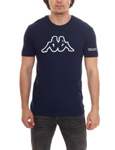 Kappa Herren Baumwoll-Shirt Rundhals-Shirt mit großem Logo-Patch Kurzarm-Shirt 19-4024 A1A Blau, Größe:XXL