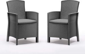 BICA Poltrona 2er Set Lido Gastro Sessel inkl. Sitzkissen, Graphit, Gartensessel, Wetterfest