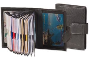 Rimbaldi® XXL-Kreditkartenetui mit 20 Kartenfächern aus weichem, naturbelassenem Rindsleder in Schwarz