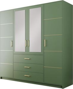 Albello Kleiderschrank mit Spiegel Blame Schlafzimmerschrank Kleiderschrank für das Wohnzimmer das Schlafzimmer Grün Flaschengrün 196x57,5x200 cm