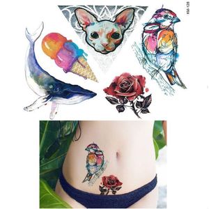Temporäres Tattoo Katze Spatz Rose Wal Eis Design Temporary Klebetattoo Körperkunst