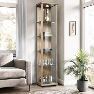 K-Möbel Glasvitrine stehend in Sonoma Eiche (176x37x33 cm) mit 4 höhenverstellbaren Glasböden & LED - Standvitrine - Vitrinenschrank - Sammlervitrine K-Möbel Glasvitrine stehend in Sonoma Eiche (176x37x33 cm) mit 4 höhenverstellbaren Glasböden & LED - Standvitrine - Vitrinenschrank - Sammlervitrine
