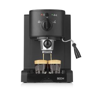 BEEM ESPRESSO PERFECT Espresso-Siebträgermaschine Deep Black Matt Edition Espressopulver Pads Kapseln Milchschaumdrüse Kaffee Warmhalteplatte