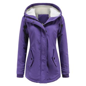 Damen Wintermantel Mode Warme Manteljacke Plus Fleece Freizeitjacke Reißverschluss,Farbe:Violett,Größe:L