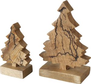 2tlg Set Deko-Aufsteller Percha 15+22cm Mango-Holz Tanne Weihnachts-Baum Advent