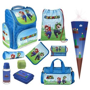 SUPER MARIO Schulranzen 10-teiliges Set Ranzen 1. Klasse mit Sporttasche und Schultüte 85cm