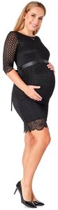 Be Mammy Damen Umstandskleid elegant Spitze kurze Ärmel Umstand Kleid aus Viskose BE20-205 (Schwarz, XL)