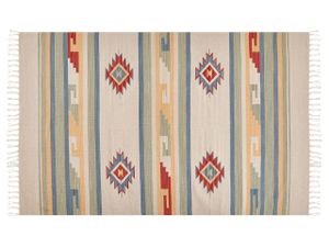 BELIANI Kelímový koberec viacfarebný bavlna 140 x 200 cm ručne tkaný geometrický vzor obojstranný so strapcami obývacia izba spálňa