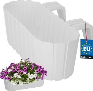 KOTARBAU® Balkónový kvetinový box 40x15x15cm biely na zavesenie na zábradlie Imitácia dreveného zábradlia