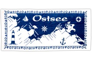 Handtuch Ostsee blau weiß Badetuch Strandtuch 100% Baumwolle Velours und Frottee Urlaub 75*160cm