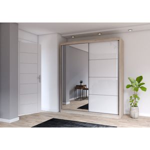 Šatní skříň s posuvnými dveřmi Šatní skříň se zrcadlem Multi 35 - 233 cm (Sonoma/bílá) + zrcadlo