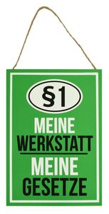 Wandbild MDF Holz 20x30cm „Meine Werkstatt meine Gesetze“ Wanddeko Schild Bild