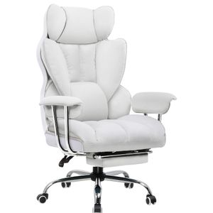 Kancelářská židle COMHOMA Herní židle, hráčská židle, ergonomická kancelářská židle s podnožkou, výškově nastavitelná, kancelářská židle, manažerská židle, bílá koženka