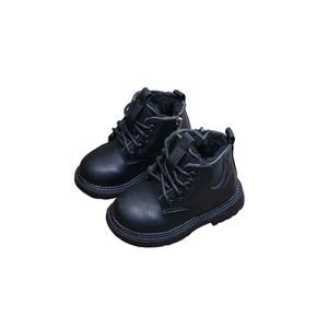 Mädchen Jungen Lug Sohle Stiefeletten Wasserdichte Lederstiefel Seite Reißverschluss Stiefel  Schwarz (mit gesäumt),Größe:EU 28