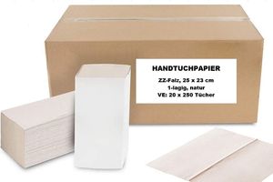 Papierhandtuch 1lg 25x23 cm 5000 Blatt natur ZZ-Falz Falthandtuch Papierhandtuch 1lg 25x23 cm 5000 Blatt natur ZZ-Falz Falthandtuch