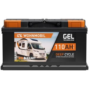EXAKT GEL Batterie 12V 110Ah Wohnmobil Batterie Solarbatterie Versorgung Gelbatterie Gel Akku ersetzt 100Ah