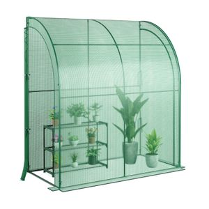 COSTWAY Fóliový skleník s policí na květiny, skleník se 2 rolovacími dveřmi, nástěnný skleník na rajčata pro sazenice a hrnkové rostliny, 198,5 x 98 x 215 cm