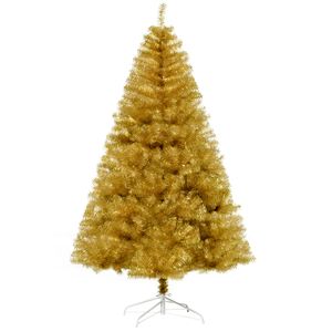 HOMCOM Künstlicher Weihnachtsbaum 1,8 m Christbaum Schnee einfacher Aufbau Tannenbaum 1000 Äste flammhemmend selbst aufblasend PET Stahl Gold Ø103 x 180 cm