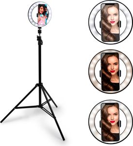 Grundig Selfie Ringlicht mit Stativ 210 cm - Handy Stativ Flexibel - 80 LED - 3 Wärmestufen - Flexibler Hals - USB - Schwarz