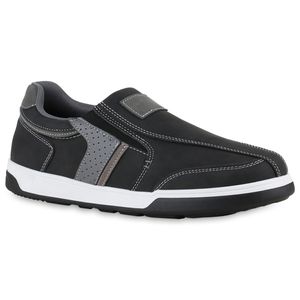 VAN HILL Herren Sneaker Slip Ons Slippers Bequeme Profil-Sohle Schuhe 840002, Farbe: Schwarz Grau, Größe: 46