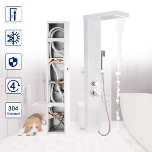 LZQ Edelstahl Duschpaneel Duscharmatur 4 in 1 Duschsystem Regendusche Duschset mit Massagedusche und Duschgarnitur Handbrause, Weiß