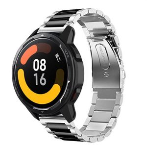 Strap-it Stahlarmband - Kompatibel mit Xiaomi Watch S1 Armband Ersatzarmband Edelstahl - Gliederarmband mit Faltschließe - Hochwertiges Material - für Smartwatch 22mm Armband Silber / Schwarz