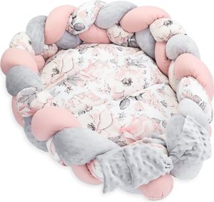 Babynest Neugeborene Nestchen Baby - Kuschelnest mit Zopf Kissen zerlegbares Set zweiseitig Babynestchen Babybett 75x45 cm, Wilde Rose