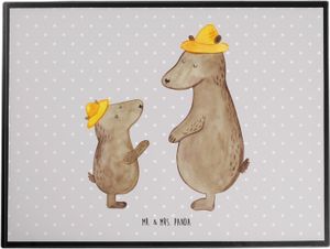 Mr. & Mrs. Panda Schreibtischunterlage Bären mit Hut - Grau Pastell - Geschenk, Familie, Söhne, Kind, bester Vater, Schreibtischunterlage Groß, Muttertag, Kinder, Papa