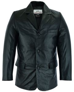 Herren lederblazer Lederjacke aus Lammnappa echtleder Jacke Blazer Leder , Größe:60/4XL, Farbe:Schwarz