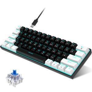 HXSJ V900 RGB Mechanische Gaming-Tastatur , 61 Tasten | zweifarbige ABS-Einspritztastenkappen |  mehrere Beleuchtungsmodi | ergonomisches Design, blauer Schalter, Schwarz+Weiß