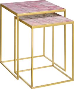 Mica Decorations Aaron Gartenbeistelltisch – 2er Set – L38 x B38 x H48 cm – Metall – Rosa