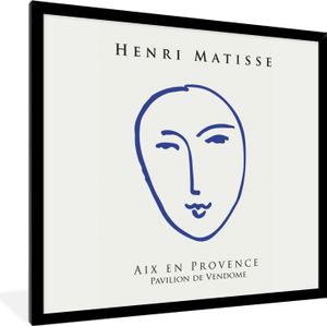 MuchoWow® Gerahmtes Poster Henri Matisse - Kopf - Frau - Blau - Abstrakt 40x40 cm - Poster mit Schwarzem Bilderrahmen Wandposter Rahmen Foto Bilder - Mit Rahmen - Wanddekoration Schlafzimmer