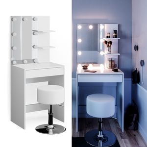 Vicco Toaletní stolek + stolička + LED Isabelle White 60 x 140 x 40 cm Dřevěná konstrukce
