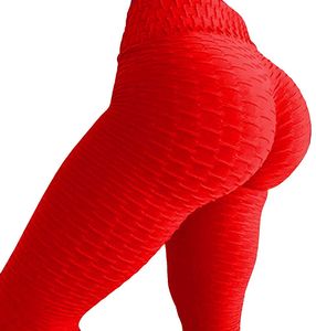 ASKSA Damen Sporthose Anti-Cellulite Compression Leggings Slim Fit Butt Lift Elasticated Trousers Jogginghose(Rot,XL)