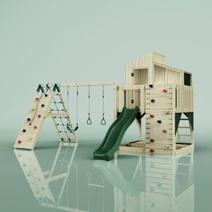 OutdoorToys Spielturm Finn aus Holz in Grün Trapezschaukel