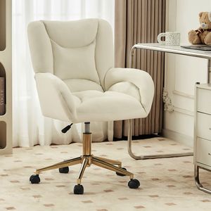 MODFU Relaxsessel Drehstuhl,Loungesessel Bürostuhl,Höhenverstellung,Wohnzimmerstuhl für das Homeoffice im Innenbereich mit goldenen Beinen,Elfenbein