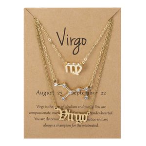 Bixorp 3 Sternzeichen-Ketten Set Jungfrau / Virgo - Goldfarben - Sterrenzeichen Halskette mit Zirkonia-Kristallen