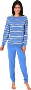 Kuscheliger Frottee Pyjama für Damen mit Bündchen und geringelten Oberteil - 291 13 772 ; hellblau , 40/42