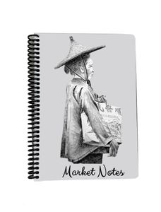 ROOGU Notizheft DIN A5 * Market Notes * kariert 4x4 mm * 100 Blatt * Wire-O Einband * Künstler-Cover * Collegeblock für Notizen & Gedanken