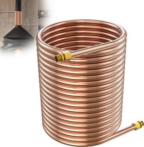 XMTECH cievka z 10 m medenej rúrky 12x1 mm, vnútorný priemer cca 15,5 cm a mosadzných prípojok 1/2", 18 závitov, vonkajší priemer cca 18 cm, pre komínové rúrky a ohrev bazéna